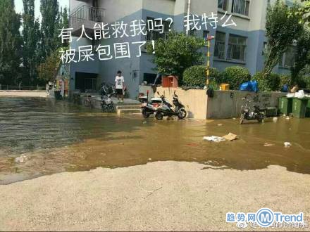 济南大学化粪池炸了 一片翔河